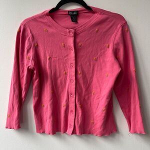 Rafaella Women's 100% Cotton Pink Tiny Flower Embroidered Cardigan Long Sleeve P